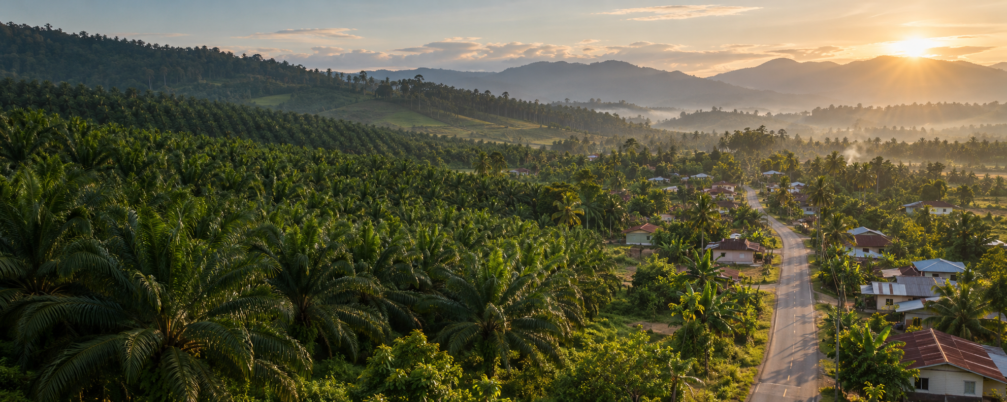 Pemandangan desa dan perkebunan sawit Lampasio